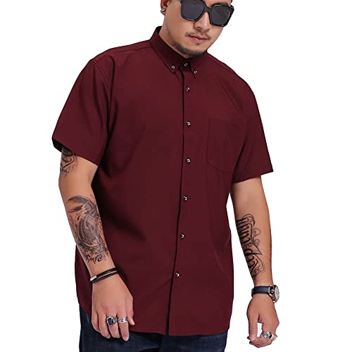 Herren Freizeithemd Kurzarm Hemd Knopf unten Einfaches Hemd Standard Hemd aus Popeline Hippie-Shirts Sommer-Strand-Einfarbig T-Shirt Hawaiihemd Rot 5XL von GUOCU