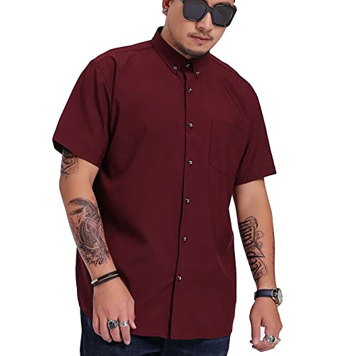 Herren Freizeithemd Kurzarm Hemd Knopf unten Einfaches Hemd Standard Hemd aus Popeline Hippie-Shirts Sommer-Strand-Einfarbig T-Shirt Hawaiihemd Rot 7XL von GUOCU