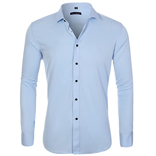Herren Hemd Solid Formelle Freizeithemd Businesshemden Slim-Fit Langarm Hemd für Hochzeit Einfarbig Lässig Formelles Hemd,2-708,M von GUOCU