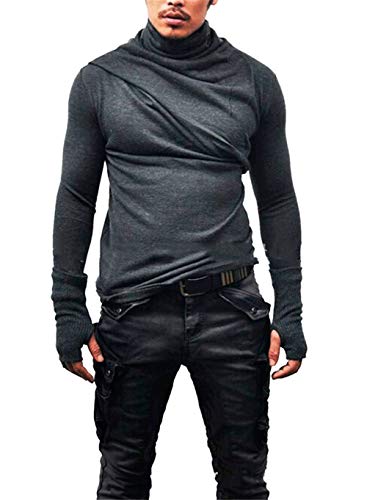 Herren Hip Hop Urban Basic Schlichte Strickpullover mit Daumenloch Grau XL von GUOCU