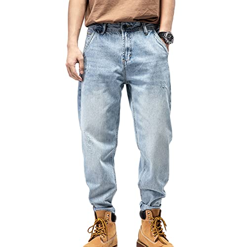 Herren Jeans Hose Stretch Regular Fit Jeanshose Gerade Gewaschene Retro Jeans Bequeme Denim Hosen Karottenhose Freizeithose Lässige Lockere Haremshose für Männer Stil B 34W von GUOCU