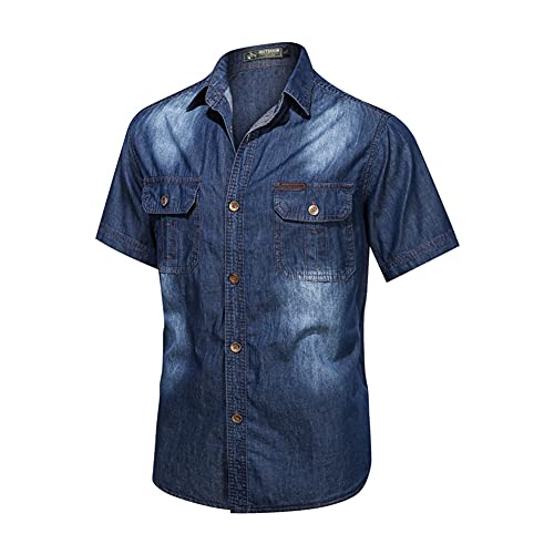 Herren Jeanshemd Casual Retro Kurzarm Hemd Regular Fit Denim Shirt Freizeithemd Geknöpftes Hemd mit Brusttasche A Herren Jeanshemd Casual Retro Kurzarm Hemd Regular Fit Denim Shirt Freizeithemd Geknöpftes Hemd mit Brusttasche A von GUOCU