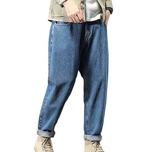Herren Jeanshose Baggy Jeans Denim Straight Leg Loose Fit Blau Jeans Hose Einfache Retro Hip Hop Denim Hose Herrenjeans Karottenhosen Lose Freizeithose Haremshosen Blau 29W von GUOCU