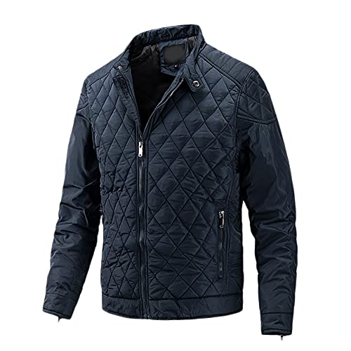 Herren Kurz Bomberjacke Daunenjacken-Optik Stehkragen Einfarbig Gefütterte Übergangsjacke Reißverschluss Manschette Moderne Leichte Stepp Warm Outdoor Gilets mit Taschens,Blau,XS von GUOCU