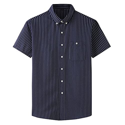Herren Kurzarm Streifen gedruckt Design Hemden mit Knöpfen Groß & Hoch Holiday Beach Popeline-Hemdoberteile Sommer Freizeithemd Basic Shirt Strandhemd Dunkelblau 3XL von GUOCU
