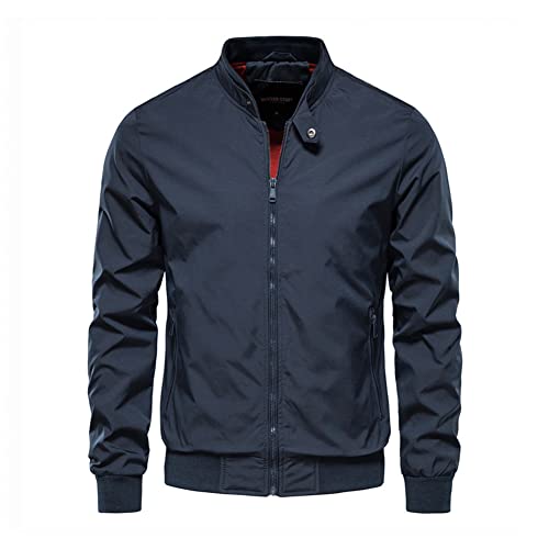 Herren Leichte Jacke Langarm Bomberjacke Sportjacke Freizeitjacke Casual Übergangsjacke Lässige Einfarbige Mantel Fashion Slim Stehkragen College Jacke mit Reißverschluss und Tasches Blau XL von GUOCU
