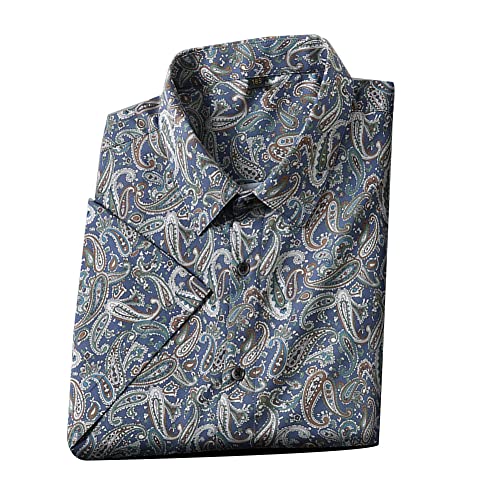 Herren Plus Größe Strand Blumen Hemden Kurzarm Hemd Stretch mit Paisley-Patchwork-Print Formelle Hawaii-Hemdoberteile Businesshemd mit Knöpfen 9203Beige 7XL von GUOCU