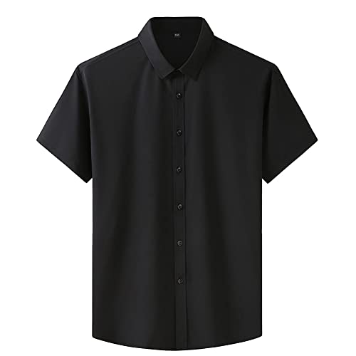 Herren Sommer Kurzarmhemd Business-Casual Einfarbiges Berufshemd Plus-Size-Oberteile mit normaler Passform Feiertags-Strand-Shirts Kurze Ärmel Freizeithemd Schwarz 5XL von GUOCU