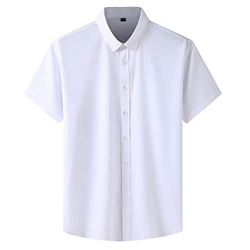 Herren Sommer Kurzarmhemd Business-Casual Einfarbiges Berufshemd Plus-Size-Oberteile mit normaler Passform Feiertags-Strand-Shirts Kurze Ärmel Freizeithemd Weiss 5XL von GUOCU