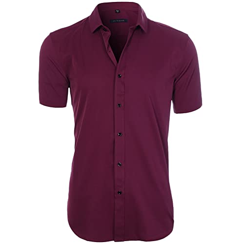 Herren Sommerhemd Kurzarm Freizeithemden Slim Fit Einfarbig Strand Hemd Casual Business Hemden Atmungsaktiv Shirt,719,XXS von GUOCU