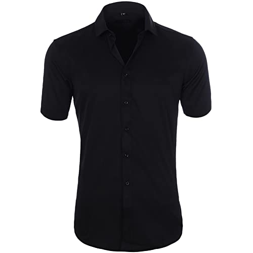 Herren Sommerhemd Kurzarm Freizeithemden Slim Fit Einfarbig Strand Hemd Casual Business Hemden Atmungsaktiv Shirt,720,XXS von GUOCU