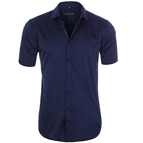 Herren Sommerhemd Kurzarm Freizeithemden Slim Fit Einfarbig Strand Hemd Casual Business Hemden Atmungsaktiv Shirt,724,XS von GUOCU