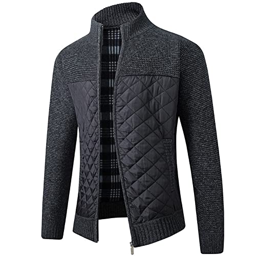 Herren Strickjacke Fleece Gefüttert Dicker Pullover mit Durchgehendem Reißverschluss Stehkragen Warme Winterjacke Wintermantel Elegante Freizeitjacke Männer Slim Fit Jacke Mantel A M von GUOCU