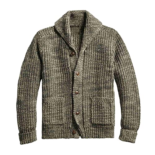 Herren Strickjacke mit Schalkragen und Langen Ärmeln Retro Jacquard V-Ausschnitt Cardigan Knopfverschluss Grobstrick Pullover Männer Warm Übergangsjacke Revers Mode Winterjacke Wintermantel Stil E L von GUOCU