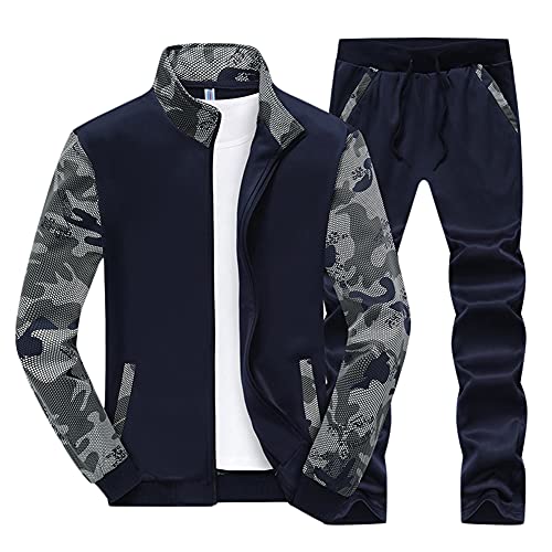 Herren Trainingsanzug Jogginganzug 2 Teiliges Trainingsjacke + Hosen Sportanzug Freizeitbekleidung Sportanzug Sweatjacke und Trainingshose Fitness Outfit Streetwear Tracksuit Sportkleidung,Blau,6XL von GUOCU