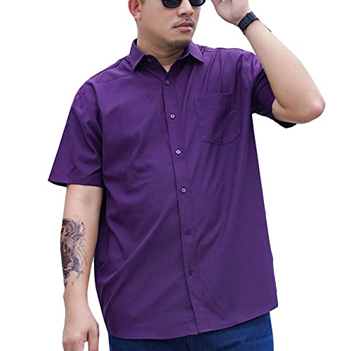 Herren Übergrößen Klassisches Hemd Standard-Passform Kurzarmhemd Casual-Business-Stretch Formelle Hemden mit Knöpfen Oberteile T-Shirt mit Fronttasche Dalila 6XL von GUOCU