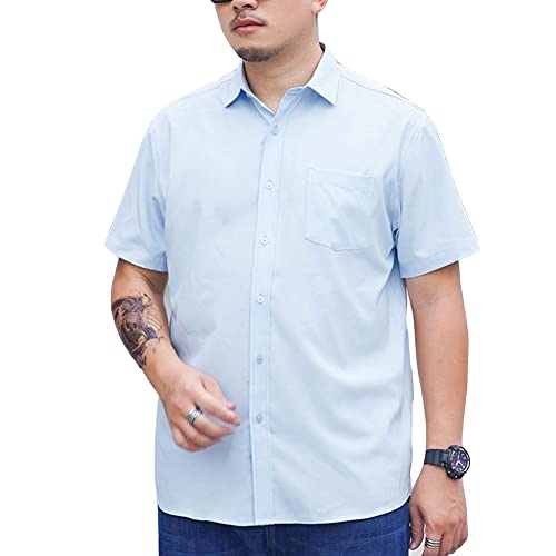 Herren Übergrößen Klassisches Hemd Standard-Passform Kurzarmhemd Casual-Business-Stretch Formelle Hemden mit Knöpfen Oberteile T-Shirt mit Fronttasche Liblau 4XL von GUOCU