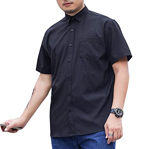 Herren Übergrößen Klassisches Hemd Standard-Passform Kurzarmhemd Casual-Business-Stretch Formelle Hemden mit Knöpfen Oberteile T-Shirt mit Fronttasche Schwarz 4XL von GUOCU