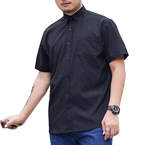 Herren Übergrößen Klassisches Hemd Standard-Passform Kurzarmhemd Casual-Business-Stretch Formelle Hemden mit Knöpfen Oberteile T-Shirt mit Fronttasche Schwarz 8XL von GUOCU