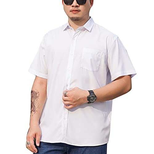 Herren Übergrößen Klassisches Hemd Standard-Passform Kurzarmhemd Casual-Business-Stretch Formelle Hemden mit Knöpfen Oberteile T-Shirt mit Fronttasche Weiss 5XL von GUOCU