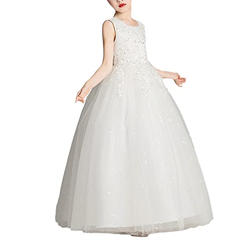 Hochzeits Brautjungfern Blumensmädchenkleid,Mädchen Prinzessin Kleid Kinder Ärmellos Spitze Festzug Kleider Partykleid Tüll Cocktailkleid Elegant Langes Abendkleid Festlich Kommunionkleid 6-16 Jahre von GUOCU