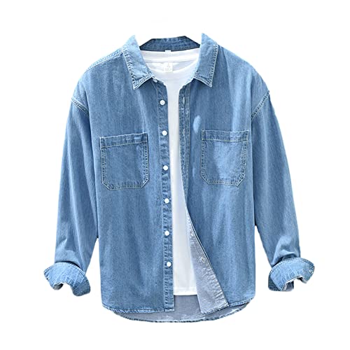 Jeanshemd Herren Jeans Hemd Denim Shirt Langarmhemd Stretch Regular Fit Freizeithemd Denimshirt Männer Cowboy-Style Freizeit Hemden L von GUOCU