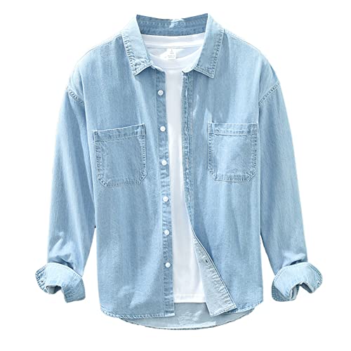 Jeanshemd Herren Jeans Hemd Denim Shirt Langarmhemd Stretch Regular Fit Freizeithemd Denimshirt Männer Cowboy-Style Freizeit Hemden XL von GUOCU