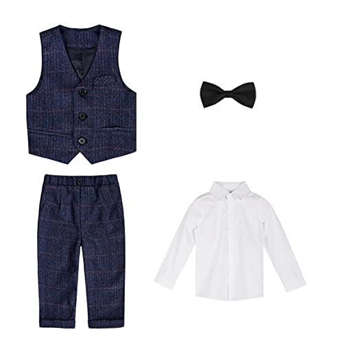 Junge Anzug Kinder Gentleman Outfits 4/5/6 Teiliges Set Hochzeit Festliche Anzüge Taufkleidung Performance Prom Party Smoking Formelle Kleidung Set Jungen Zweireihigem Blazer&Hose Outfit 2-3 Jahre von GUOCU