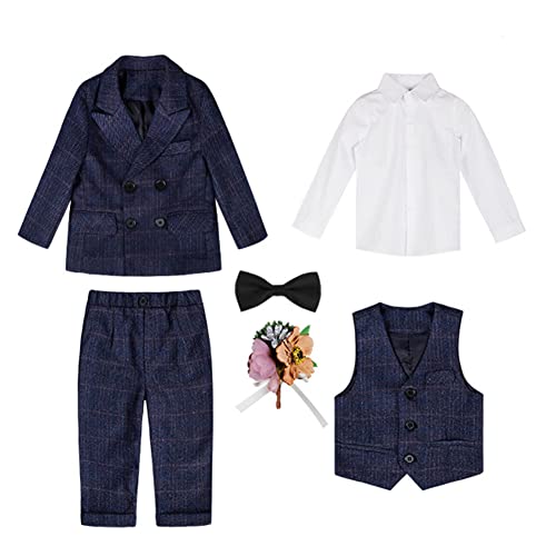 Junge Anzug Kinder Gentleman Outfits 4/5/6 Teiliges Set Hochzeit Festliche Anzüge Taufkleidung Performance Prom Party Smoking Formelle Kleidung Set Jungen Zweireihigem Blazer&Hose Outfit 4-5 Jahre von GUOCU