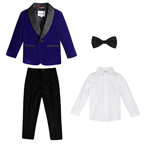 Jungen Anzug Kleiner Junge Kleidung Set 4-Teiliges Jungen Anzug Set mit Blazer Jacke+Hose+Shirt+Fliege,Kinder Hochzeit Anzüge Taufe Abschlussball Festliche Gentleman Outfit Kinderanzug 1-2 Jahre von GUOCU