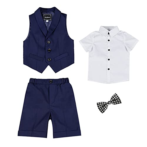 Jungen Anzug Set Kinder Sommer Hochzeit Weste Anzüge Festliche Kleidung Set Kurzarm/Langarm Hemd,Anzugweste,Hose/Shorts,Fliege,Kinderanzug Festlich Outfit Gentleman Party Taufe Anzug 13-14 Jahre von GUOCU