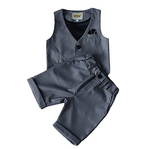 Jungen Anzug Weste Kurze Hose Gentleman Kinderanzug Hochzeit Festlich Outfit Grau A 100CM von GUOCU