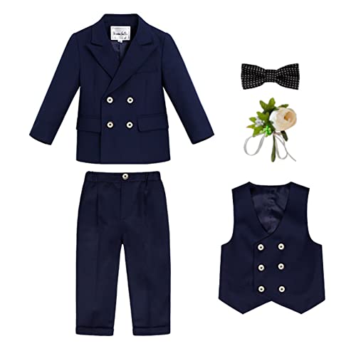 Jungen Smoking Kinder Jungen Anzug Einfarbiger Zweireihiger Anzug 4/5/6tlg Outfit Gentleman Outfits Hochzeit Festliche Anzüge Kinderanzug Kommunion Party Abschlussball Taufe Kleidung Set 2-3 Jahre von GUOCU