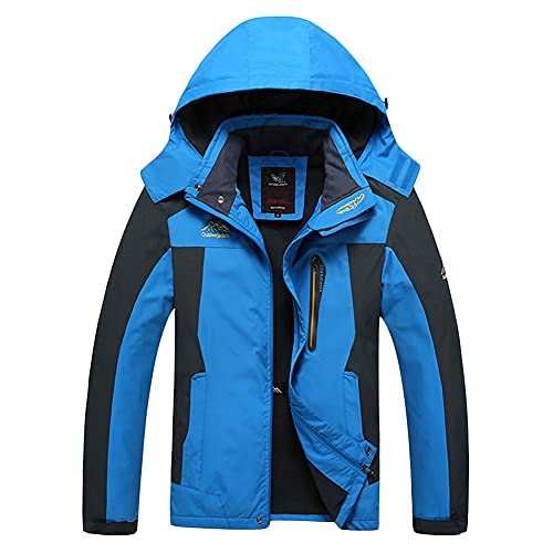 Softshelljacke Herren Wasserabweisende Funktionsjacke mit Kapuze Winterjacke Warm Fleecejacke Übergangsjacke Outdoorjacke für Wandern Trekking,Blau,6XL von GUOCU
