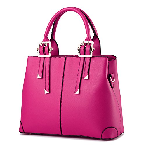 Top-Griff Tragetaschen Damen Handtasche Mehrfarbig gestreift Kunstleder Multi Pocket Modern Designer mit Pelz-Kugel Rot 2 von GUOCU