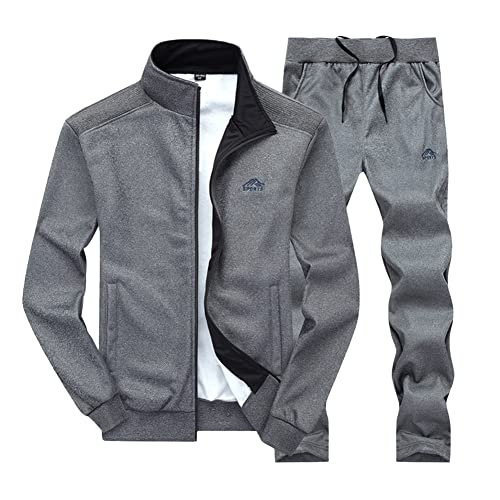 Trainingsanzug Herren,Zweiteiliger Freizeitanzug für Herren Langarm Einfarbig Jogginganzug Männer Sweatjacke Stehkragen Trainingsjacke und Sporthose Fitness Sportanzug mit Reißverschluss Stil B 5XL von GUOCU