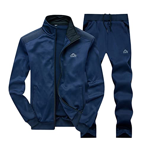 Trainingsanzug Herren,Zweiteiliger Freizeitanzug für Herren Langarm Einfarbig Jogginganzug Männer Sweatjacke Stehkragen Trainingsjacke und Sporthose Fitness Sportanzug mit Reißverschluss Stil D 4XL von GUOCU