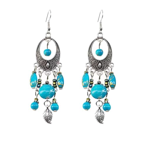 Boho Dreamcatcher Federohrringe, Bohemian Lange Quastenohrringe, Retro Ethno-Tropfenschmuck für Frauen (Blue) von GUOGAOzz