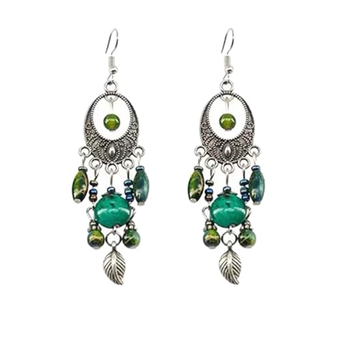 Boho Dreamcatcher Federohrringe, Bohemian Lange Quastenohrringe, Retro Ethno-Tropfenschmuck für Frauen (Green) von GUOGAOzz