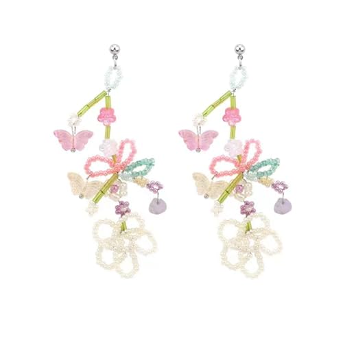 Boho-Reisperlen-Quastenohrringe, bunte Blumenperlen-Ohrhänger, handgefertigter Perlenschmuck für Damen (Style B) von GUOGAOzz