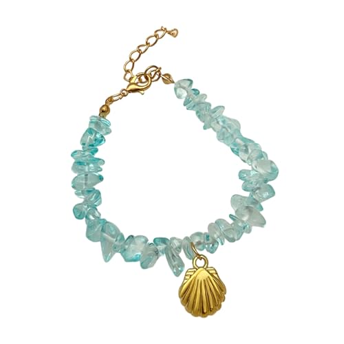 GUOGAOzz Muschel-Seestern-Armband, Armband mit unregelmäßigen blauen Steinen, stilvolle Strandarmbänder und Fußkettchen, Bohemian-Strandschmuck für Frauen (Style B) von GUOGAOzz