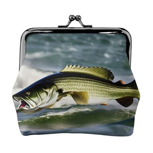 Bass Fishing Wave Print Compact Coin Purse 11.5 x 10.5 cm Cute Mini Wallet with Kiss Lock Waterproof Pouch von GUOLGP