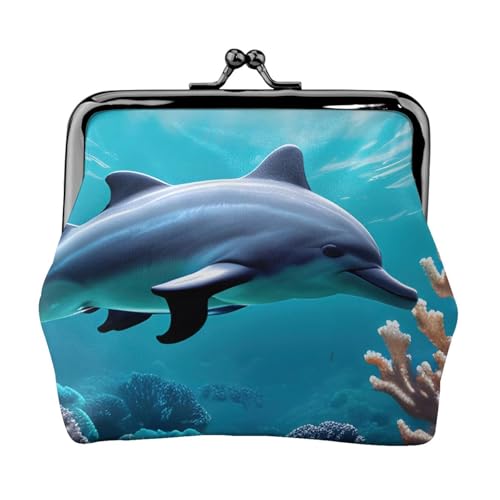 Beautiful Underwater World Delphins Coral Print Compact Coin Purse 11.5x10.5cm Cute Mini Wallet with Kiss Lock Waterproof Pouch von GUOLGP