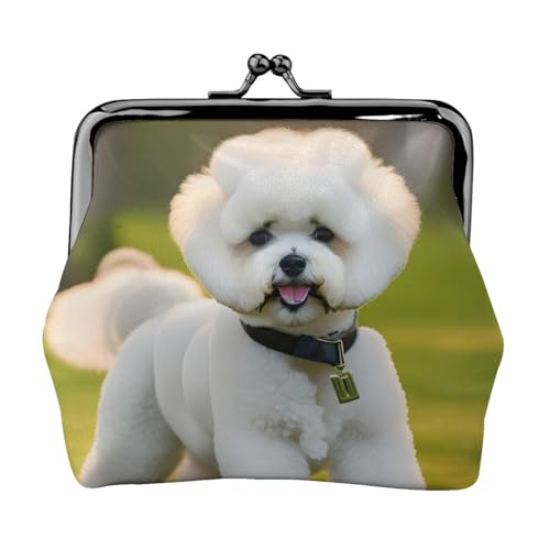 Bichon Frisé Hund auf dem Gras Druck kompakte Münzbörse 11,5 x 10,5 cm süße Mini-Geldbörse mit Kussverschluss, wasserdichte Tasche von GUOLGP