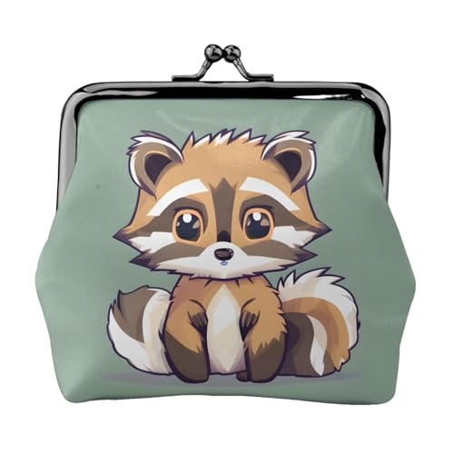 Cartoon Cute Raccoon Print Compact Coin Purse 11.5x10.5cm Cute Mini Wallet with Kiss Lock Waterproof Pouch von GUOLGP