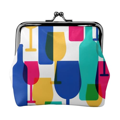 Cocktailgläser und Weinflaschen Druck Kompakte Münzbörse 11,5 x 10,5 cm Niedliche Mini-Geldbörse mit Kussverschluss Wasserdichte Tasche von GUOLGP