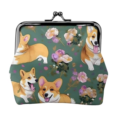 Corgi Kompakte Münzgeldbörse mit Blumendruck, 11,5 x 10,5 cm, niedliche Mini-Geldbörse mit Kussverschluss, wasserdichte Tasche von GUOLGP