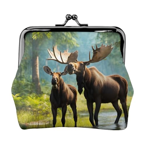 Deer Bear Elch Print Kompakte Münzbörse 11,5 x 10,5 cm Niedliche Mini-Geldbörse mit Kussverschluss, wasserdichte Tasche von GUOLGP