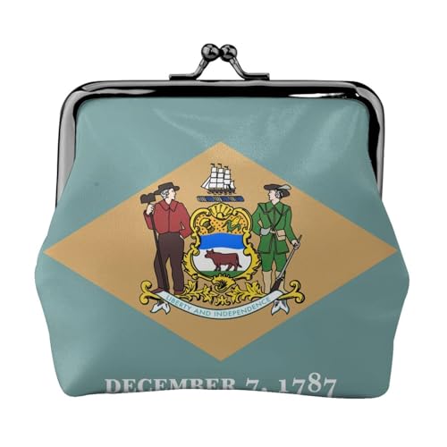 Flag of Delaware Print Compact Coin Purse 11.5x10.5cm Cute Mini Wallet with Kiss Lock Waterproof Pouch von GUOLGP