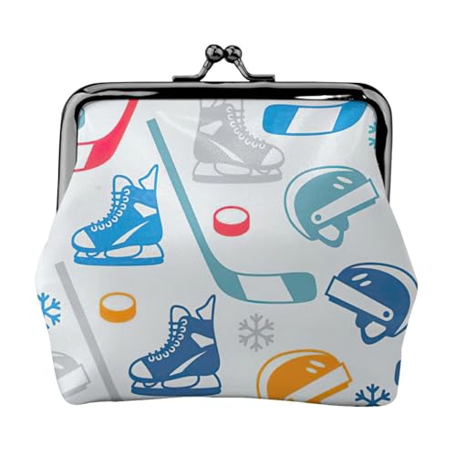 Hockey Elements Creative Patterned Print Compact Coin Purse 11.5x10.5cm Cute Mini Wallet with Kiss Lock Waterproof Pouch von GUOLGP